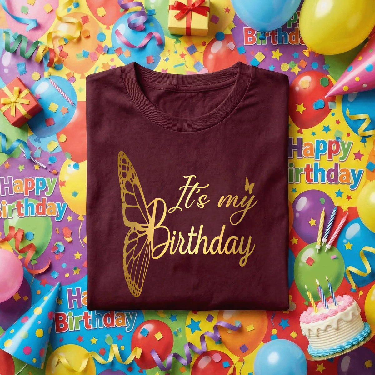 It’s My Birthday Shirt Butterfly Women, Cute Birthday Girl Tee, Gold Butterfly Birthday Outfit, Minimalist Birthday Party Shirt Gift