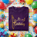 It’s My Birthday Shirt Butterfly Women, Cute Birthday Girl Tee, Gold Butterfly Birthday Outfit, Minimalist Birthday Party Shirt Gift