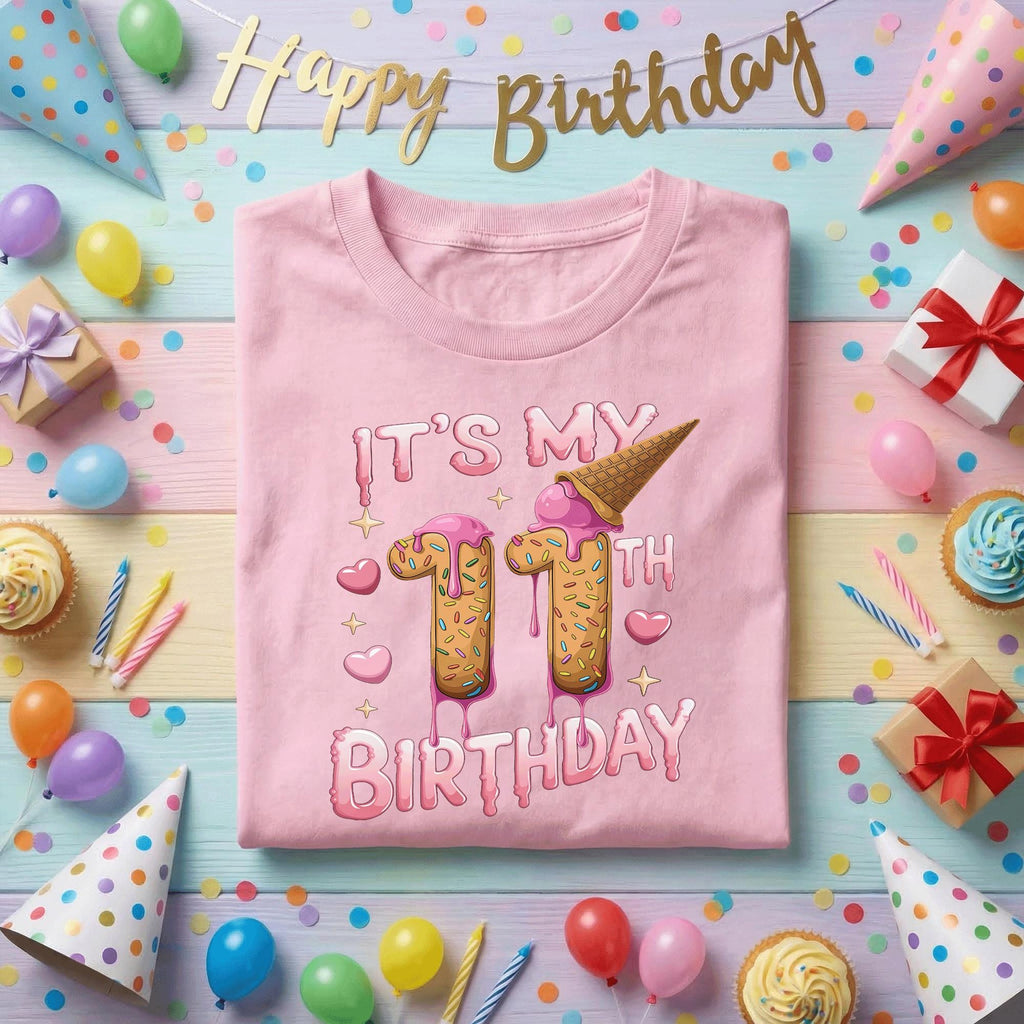 It’s My 11th Birthday Shirt Girl, Cute Ice Cream Donut Birthday Tee, Girls 11th Party Outfit, Sweet Sprinkle Design, Kids Birthday Gift Idea