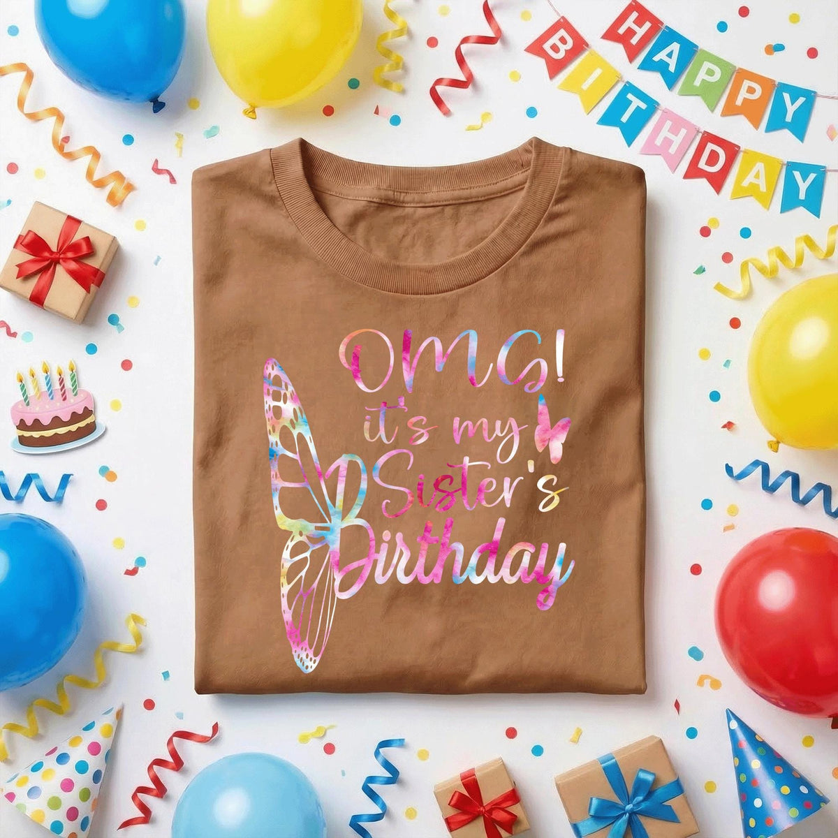 OMG It’s My Sister’s Birthday Shirt, Cute Butterfly Rainbow Tee, Matching Family Party Outfit, Sister Birthday Gift Idea, Girls Celebration