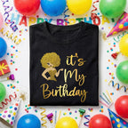 It’s My Birthday Shirt, Black Girl Birthday Tee, Melanin Queen Birthday Outfit, Afro Diva Gold Glitter Design, Birthday Girl Gift Idea