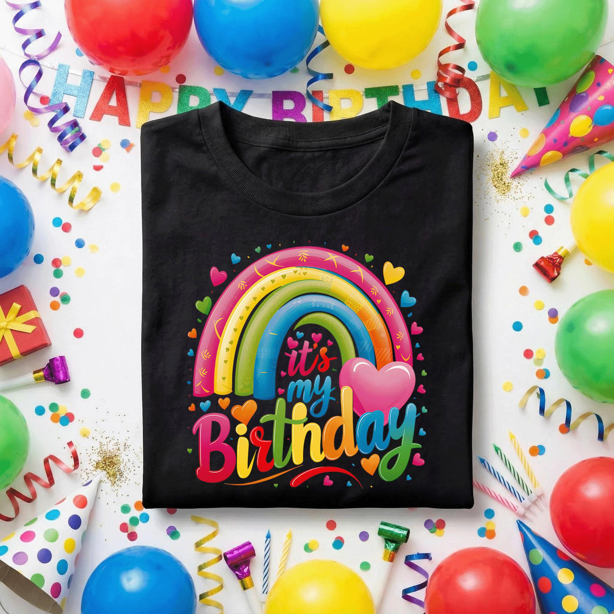 It’s My Birthday Rainbow Shirt, Colorful Heart Birthday Tee