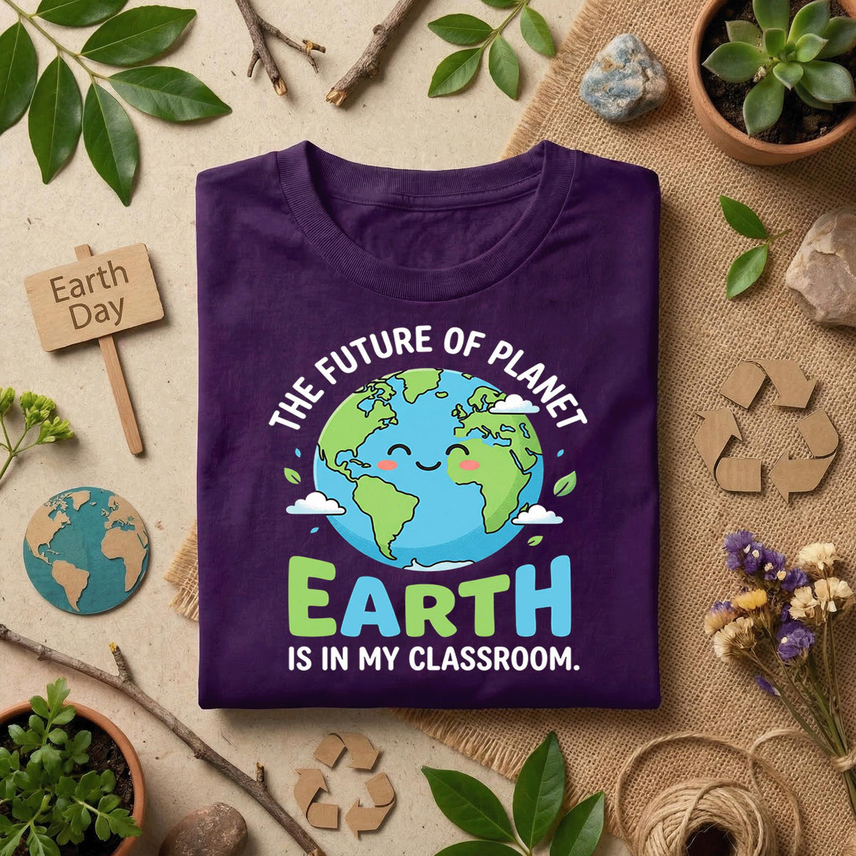 Teacher Earth Day Shirt Future of Planet Earth Classroom Tee, Cute Globe Graphic Teacher Gift, Environmental Awareness School Shirt