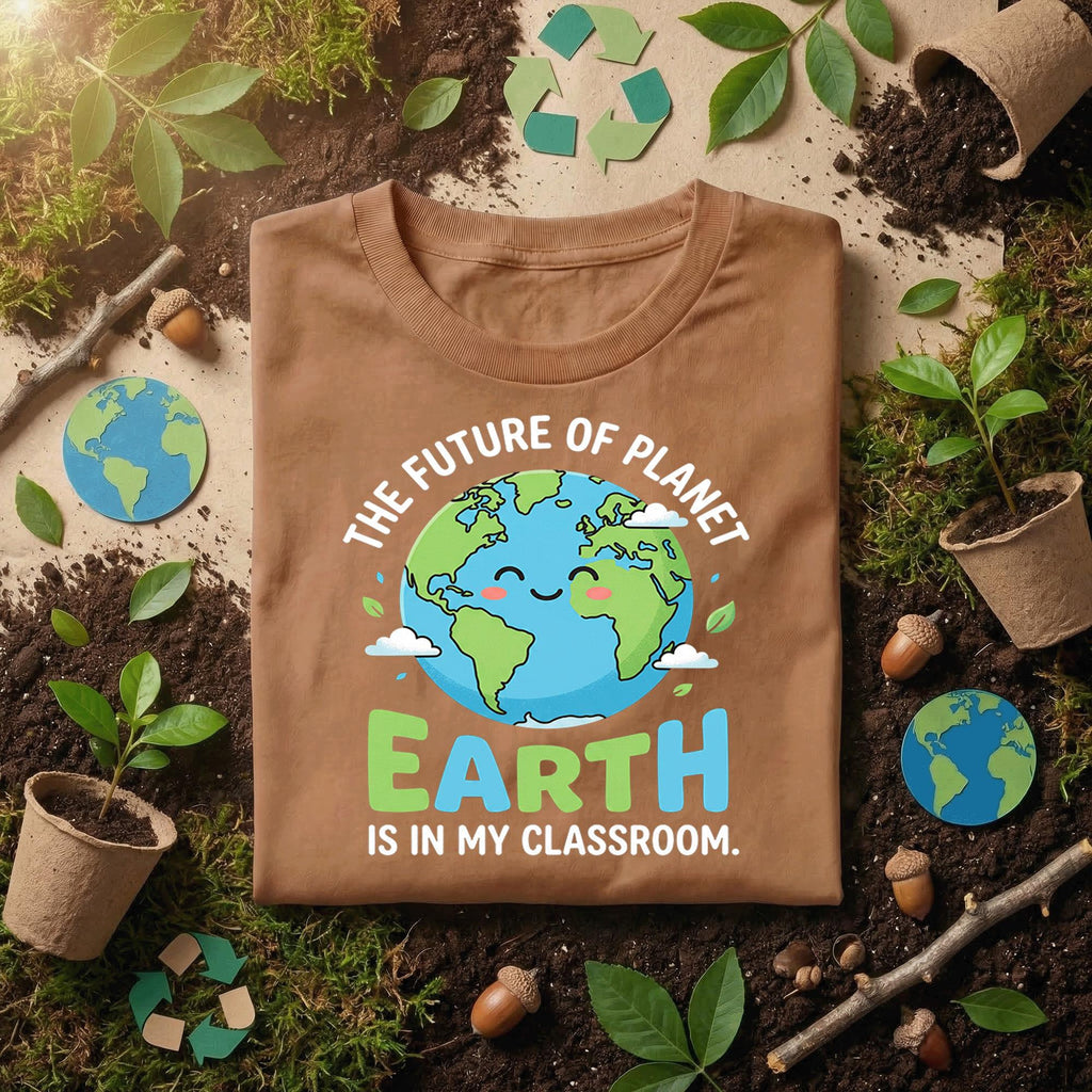 Teacher Earth Day Shirt Future of Planet Earth Classroom Tee, Cute Globe Graphic Teacher Gift, Environmental Awareness School Shirt