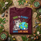 Save the Planet Cat Shirt Cute Cat Lover Earth Day Tee, Funny Eco Cat T-Shirt, Kawaii Kitten Planet, Animal Lover Gift Idea