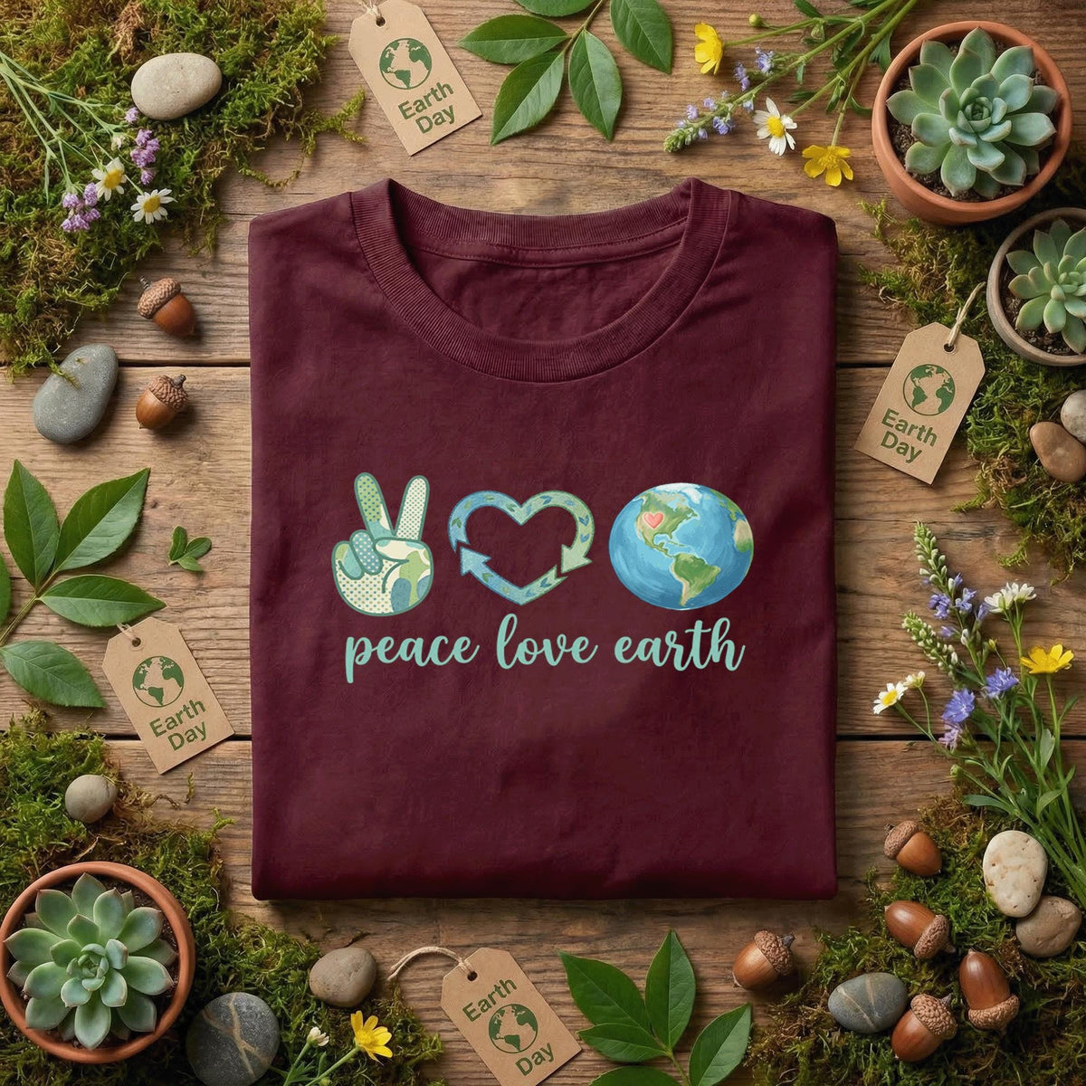 Peace Love Earth Shirt Eco Friendly Tee, Earth Day Shirt, Save Planet Shirt, Environmental Awareness Gift, Nature Lover T-Shirt