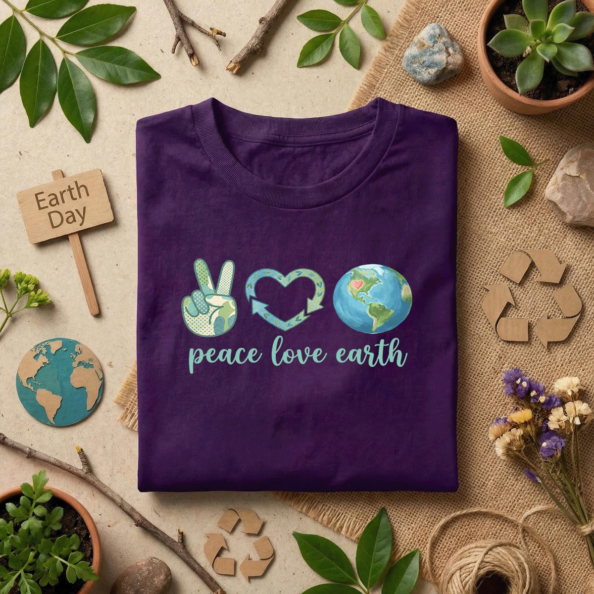 Peace Love Earth Shirt Eco Friendly Tee, Earth Day Shirt, Save Planet Shirt, Environmental Awareness Gift, Nature Lover T-Shirt