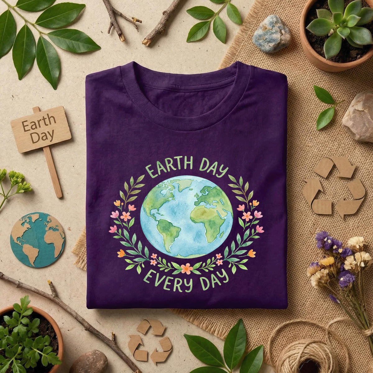 Earth Day Every Day Shirt Floral Earth Tee, Eco Friendly Nature Lover Shirt, Botanical Planet Design, Environmental Awareness Gift