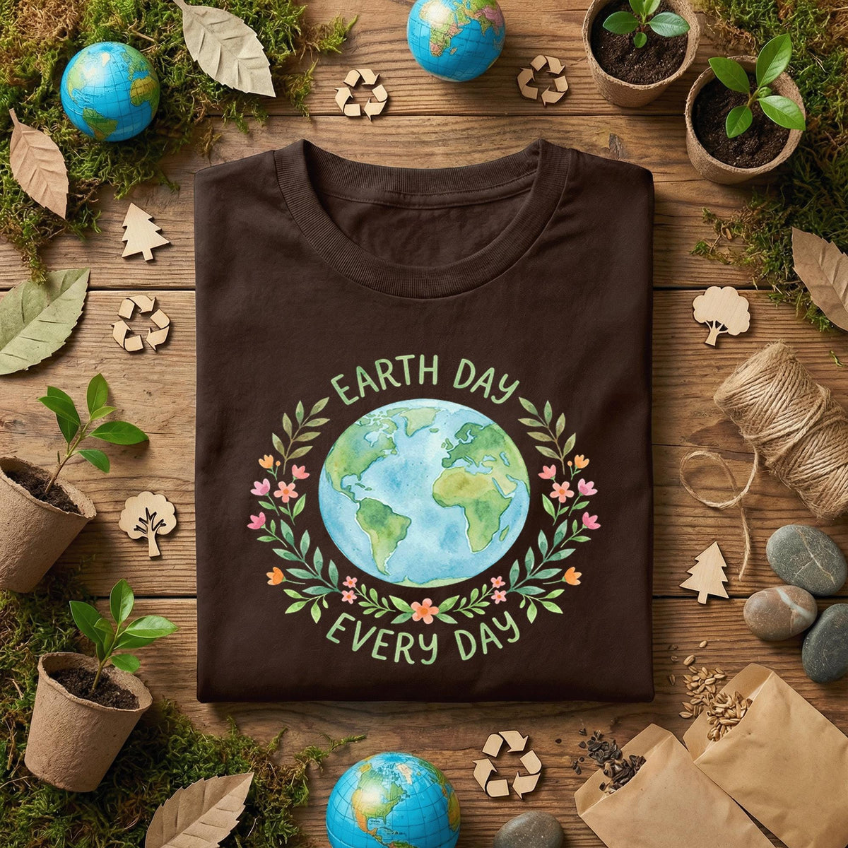 Earth Day Every Day Shirt Floral Earth Tee, Eco Friendly Nature Lover Shirt, Botanical Planet Design, Environmental Awareness Gift