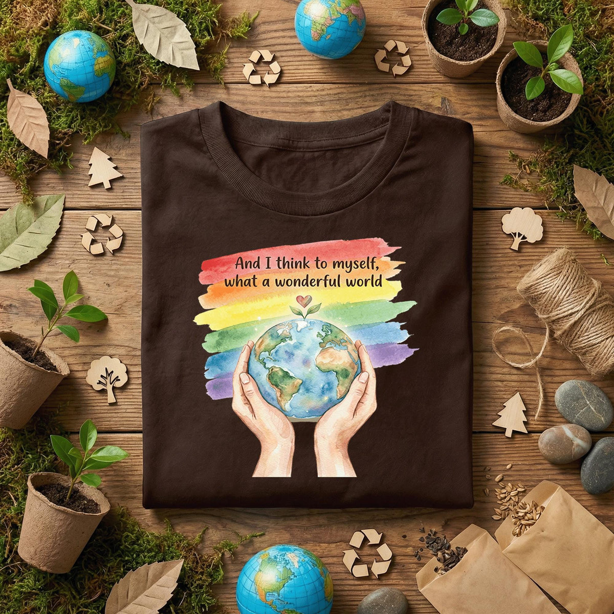 What a Wonderful World Earth Day Shirt Rainbow Earth Tee, Inspirational Eco Shirt, Nature Lover Gift, Environmental Awareness T-Shirt