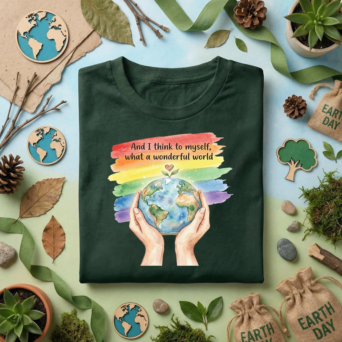What a Wonderful World Earth Day Shirt Rainbow Earth Tee, Inspirational Eco Shirt, Nature Lover Gift, Environmental Awareness T-Shirt