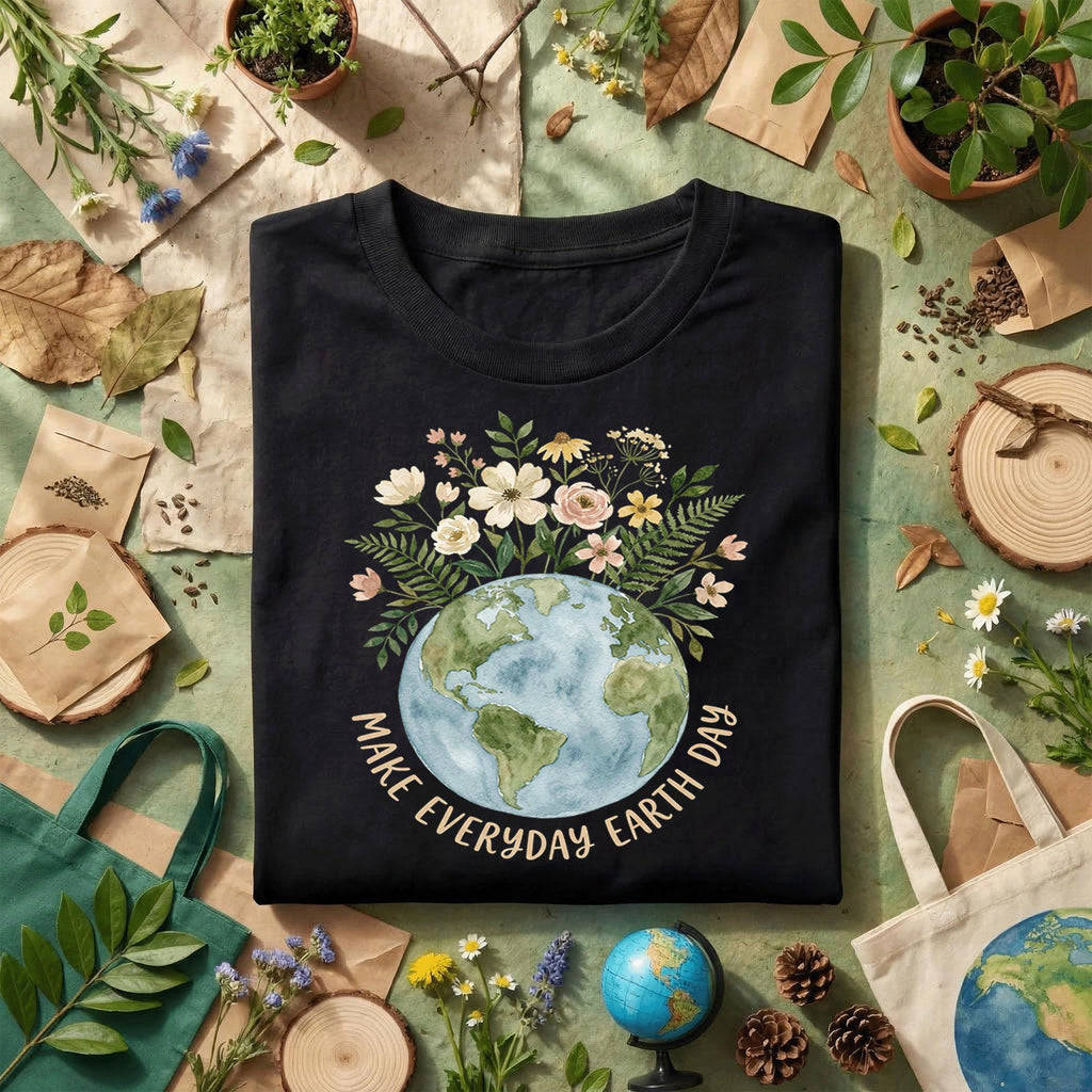 Make Everyday Earth Day Shirt Floral Earth Tee, Eco Friendly Nature Lover Shirt, Botanical Planet Design, Environmental Gift Idea