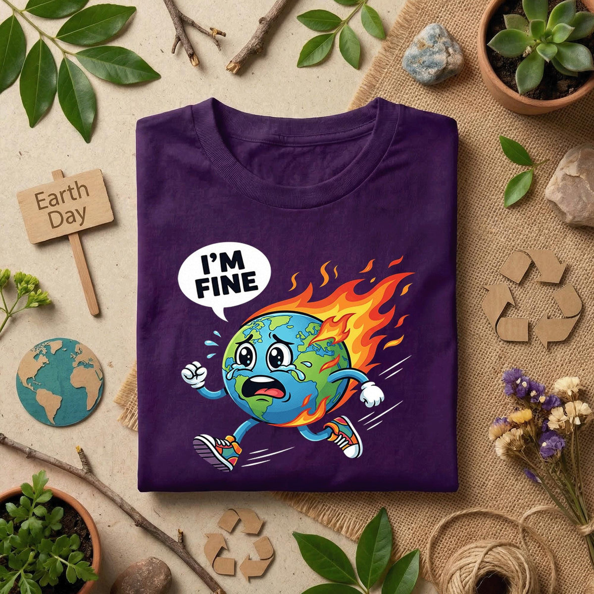 Funny Earth Climate Change Shirt I’m Fine Earth on Fire Tee, Global Warming Humor T-Shirt, Save the Planet, Environmental Awareness Gift