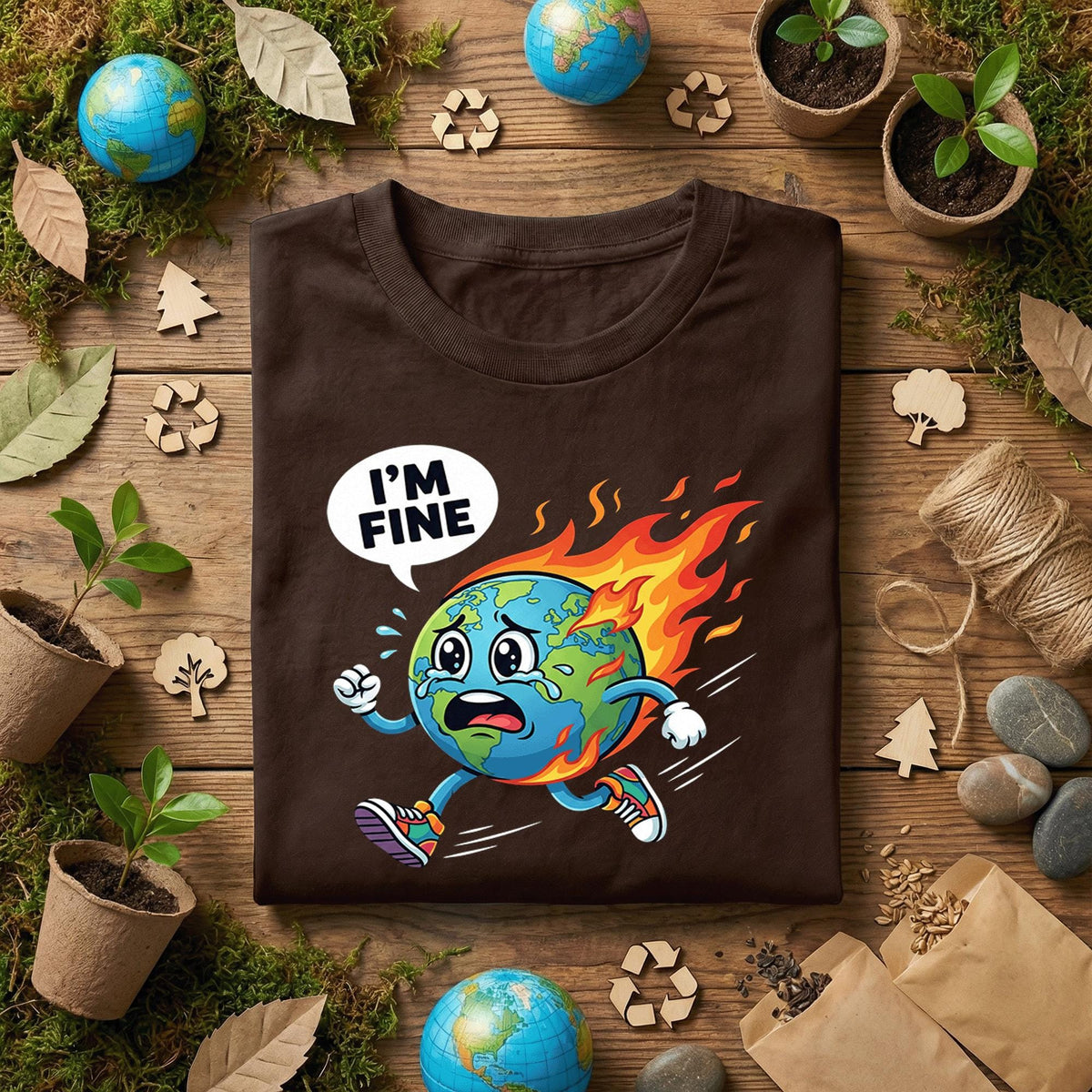 Funny Earth Climate Change Shirt I’m Fine Earth on Fire Tee, Global Warming Humor T-Shirt, Save the Planet, Environmental Awareness Gift