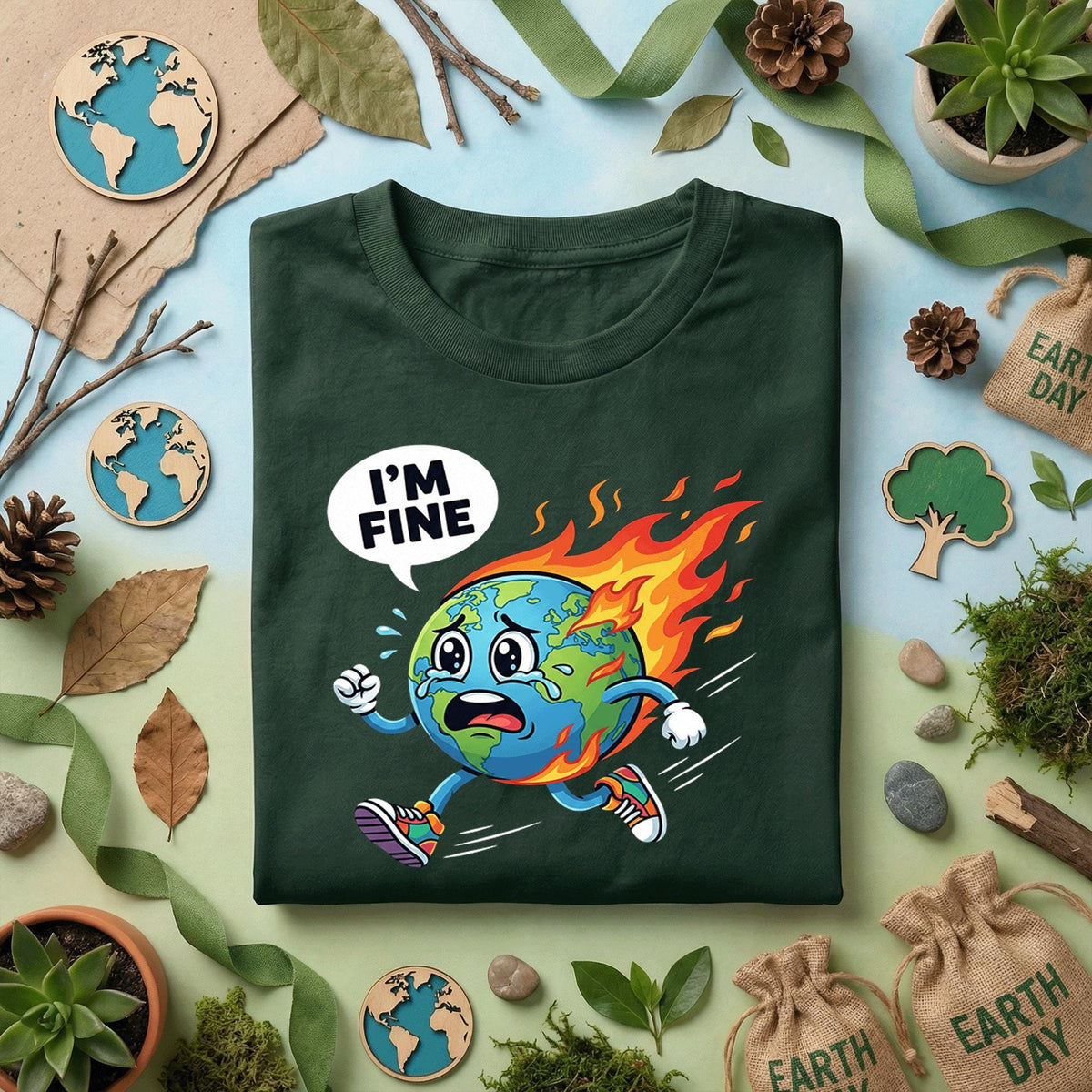 Funny Earth Climate Change Shirt I’m Fine Earth on Fire Tee, Global Warming Humor T-Shirt, Save the Planet, Environmental Awareness Gift