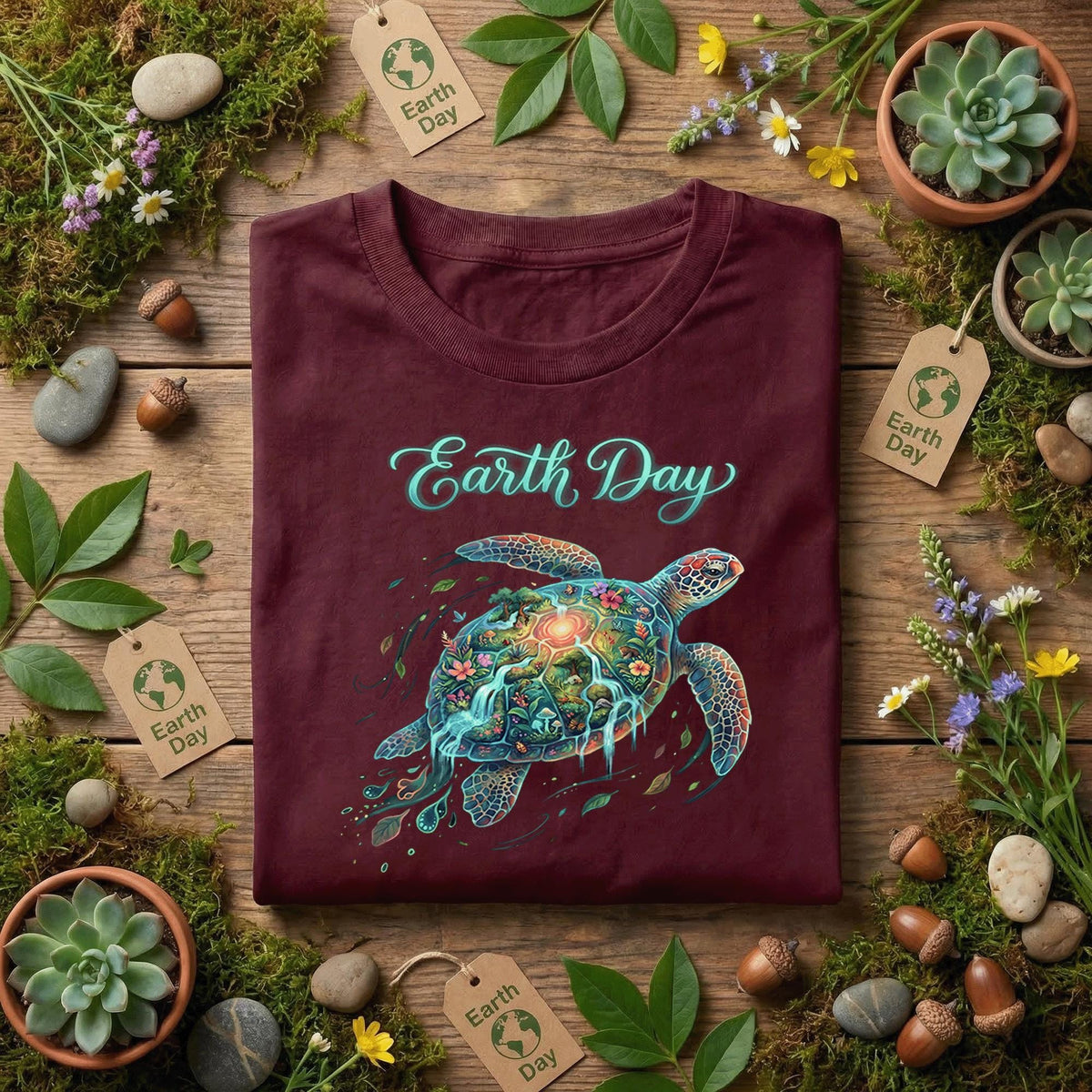 Earth Day Sea Turtle Shirt Colorful Ocean Life Tee, Marine Ecosystem T-Shirt, Save Ocean Gift, Nature Lover Environmental Shirt