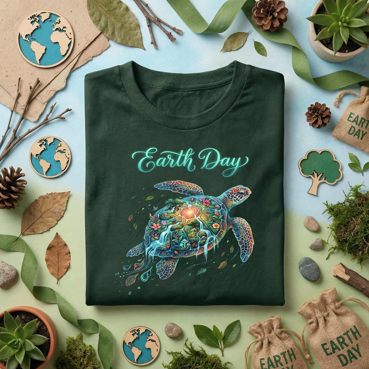 Earth Day Sea Turtle Shirt Colorful Ocean Life Tee, Marine Ecosystem T-Shirt, Save Ocean Gift, Nature Lover Environmental Shirt