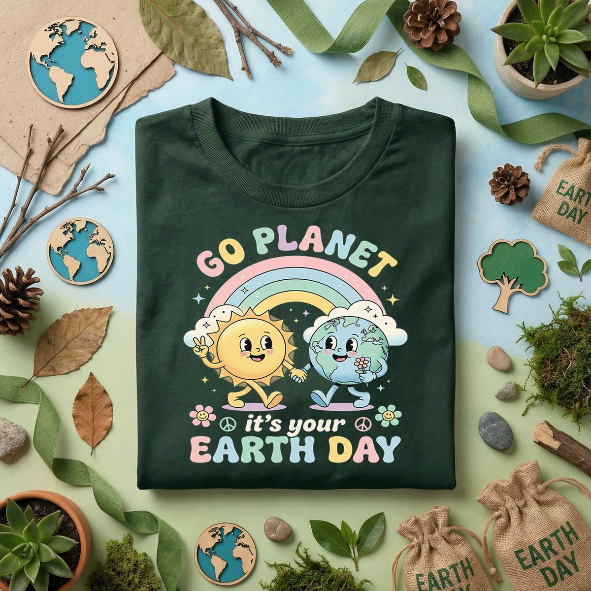 Go Planet It’s Your Earth Day Shirt Cute Sun Earth Rainbow Tee, Kawaii Earth Day Shirts, Kids Eco Friendly Shirt, Happy Planet Gift Idea