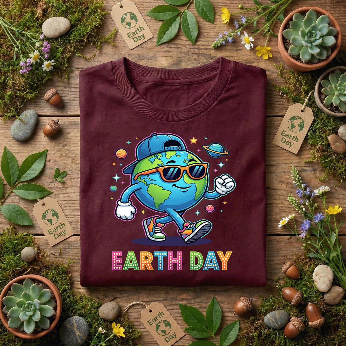 Cool Earth Day Shirt Funny Planet with Sunglasses Tee, Hip Hop Earth T-Shirt, Kids Earth Day Outfit, Fun Eco Friendly Gift Idea