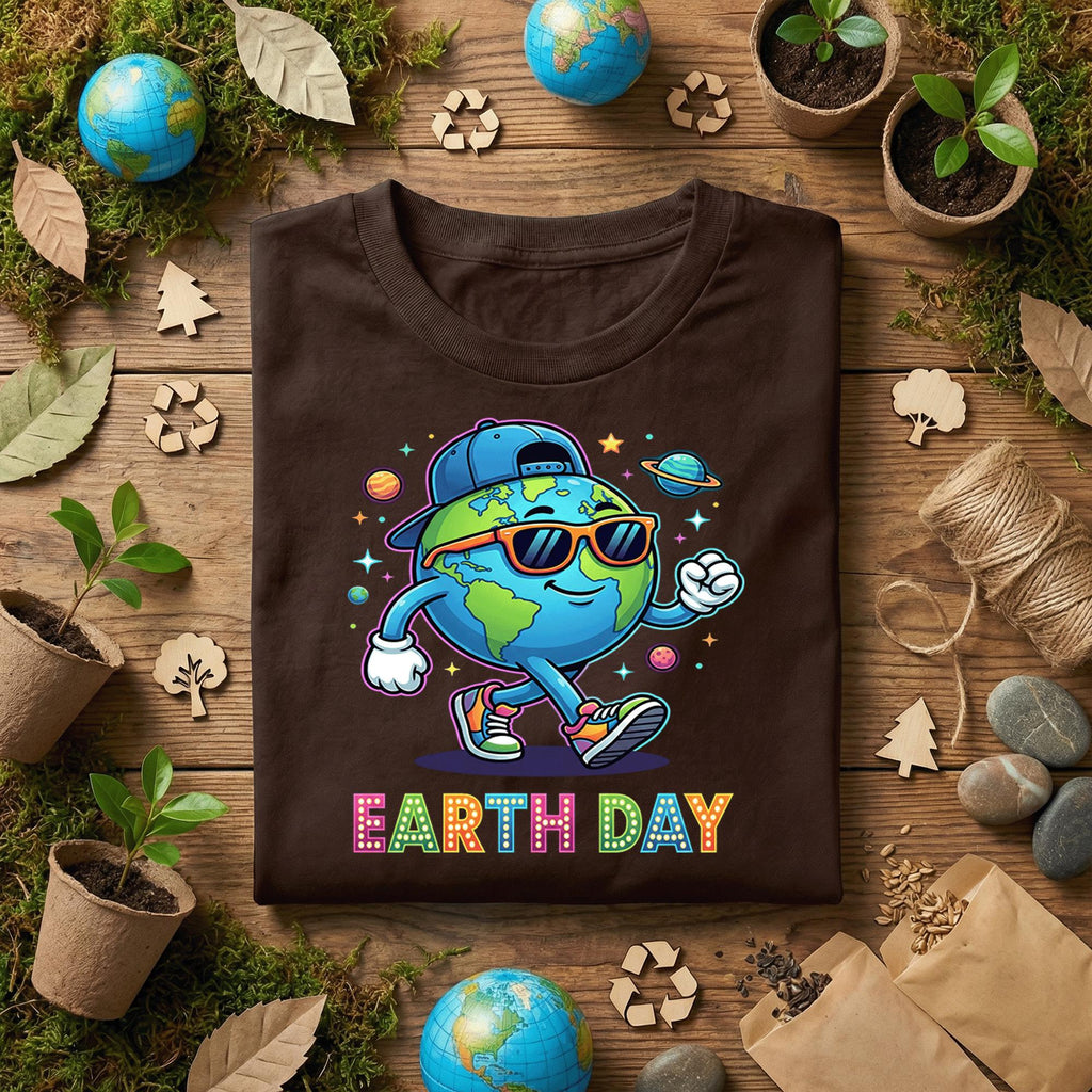 Cool Earth Day Shirt Funny Planet with Sunglasses Tee, Hip Hop Earth T-Shirt, Kids Earth Day Outfit, Fun Eco Friendly Gift Idea