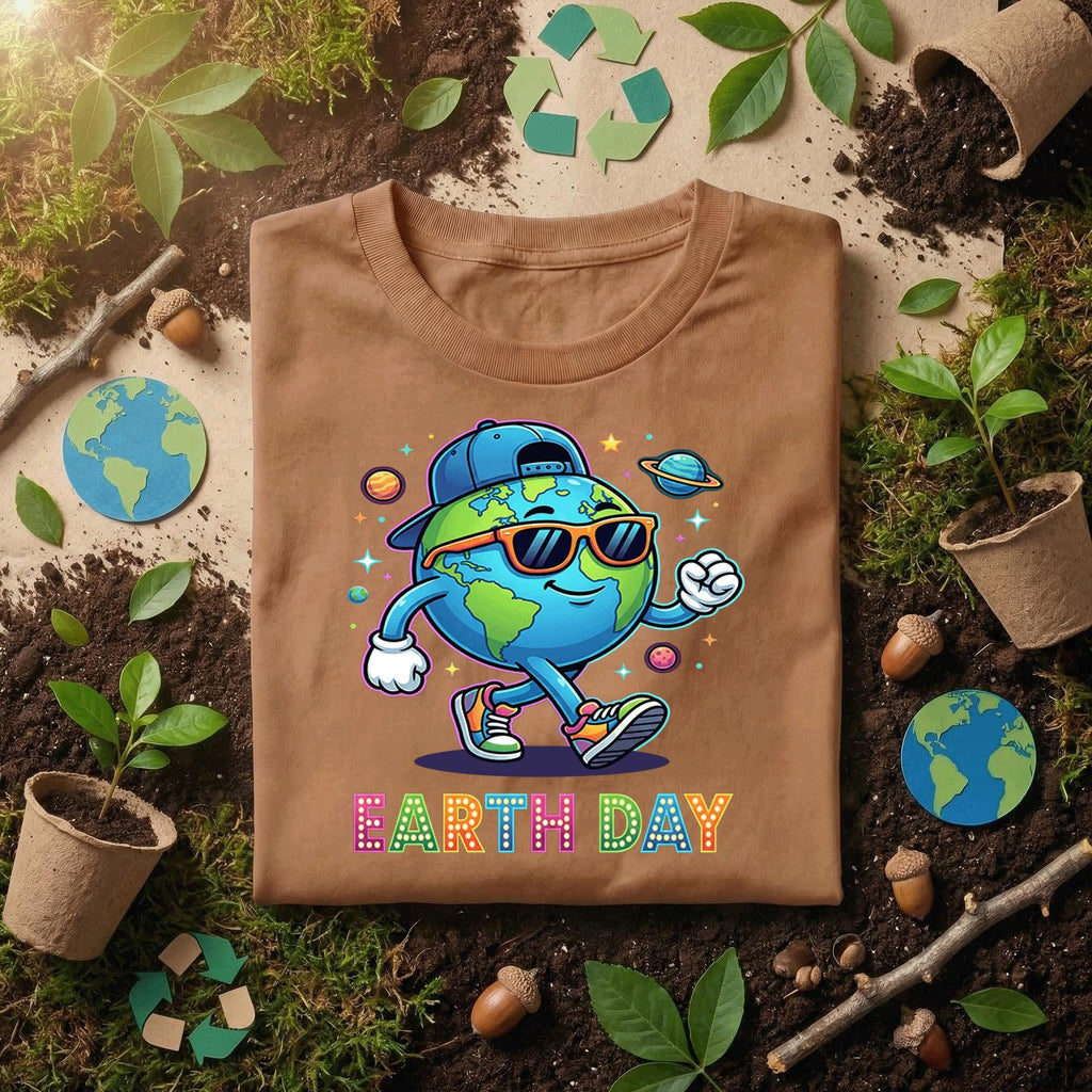 Cool Earth Day Shirt Funny Planet with Sunglasses Tee, Hip Hop Earth T-Shirt, Kids Earth Day Outfit, Fun Eco Friendly Gift Idea