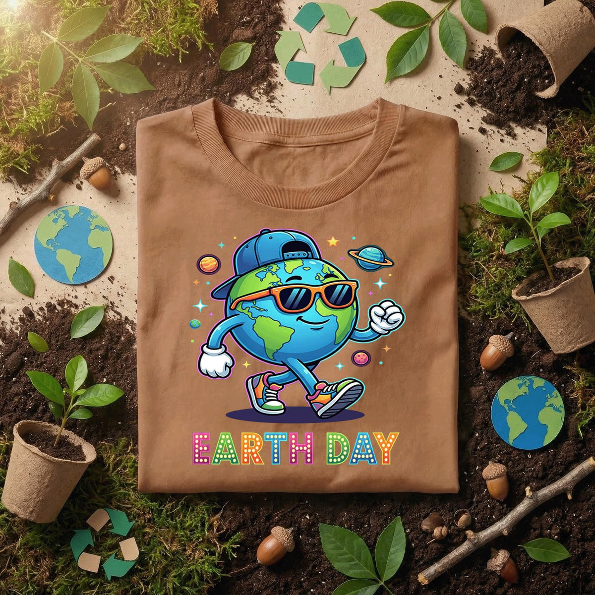 Cool Earth Day Shirt Funny Planet with Sunglasses Tee, Hip Hop Earth T-Shirt, Kids Earth Day Outfit, Fun Eco Friendly Gift Idea