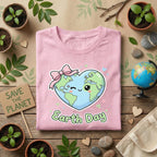 Cute Heart Earth Day Shirt Kawaii Planet with Bow Tee, Kids Earth Day Outfit