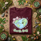 Cute Heart Earth Day Shirt Kawaii Planet with Bow Tee, Kids Earth Day Outfit, Girly Eco Friendly Shirt, Love Earth T-Shirt