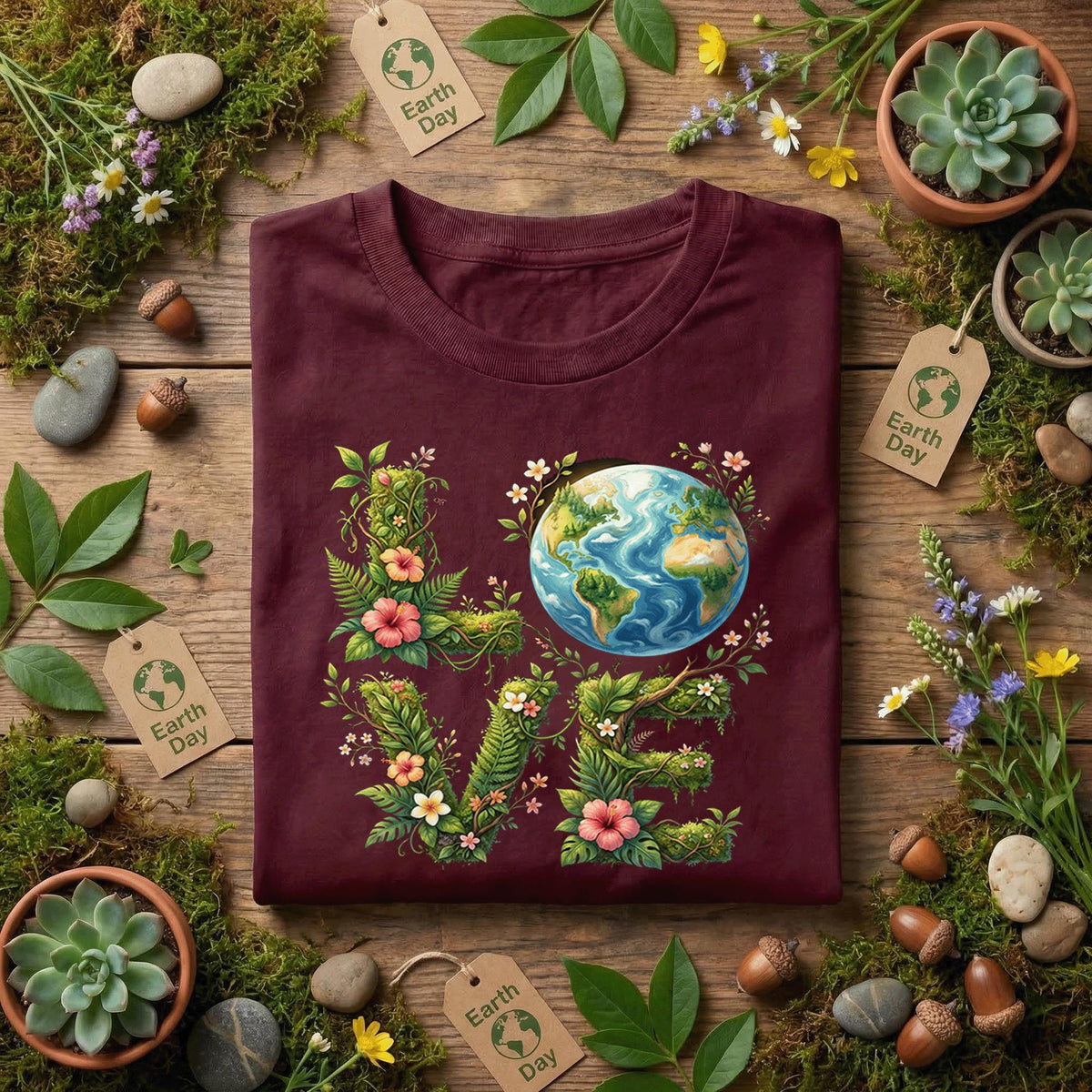 Love Earth Day Shirt Floral Earth Love Tee, Nature Lover Eco Shirt, Botanical Planet Shirts, Environmental Awareness Gift Idea