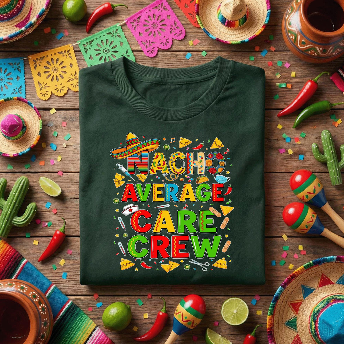Nacho Average Care Crew Shirt Funny Nurse Tee Cinco De Mayo Medical Shirt Mexican Fiesta Nurse Gift Healthcare Worker Tee Graphic Cute