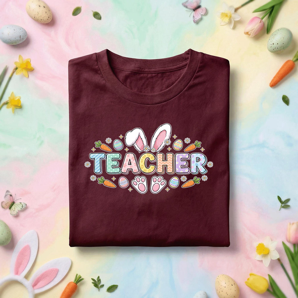 Easter Teacher Shirt Bunny Ears Teacher Tee Cute Spring Teacher Gift Pastel Easter Eggs Carrots Teacher T Shirt School Holiday Apparel