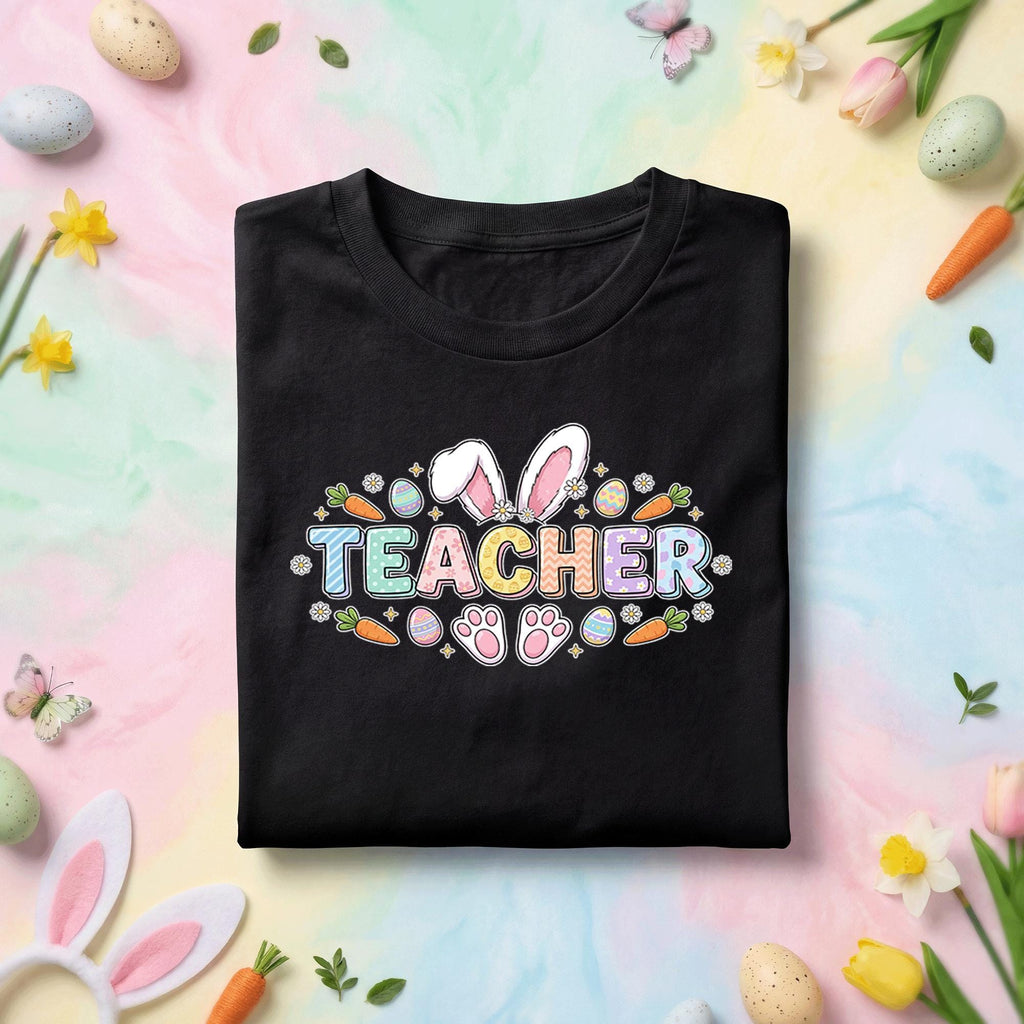 Easter Teacher Shirt Bunny Ears Teacher Tee Cute Spring Teacher Gift Pastel Easter Eggs Carrots Teacher T Shirt Schoo...