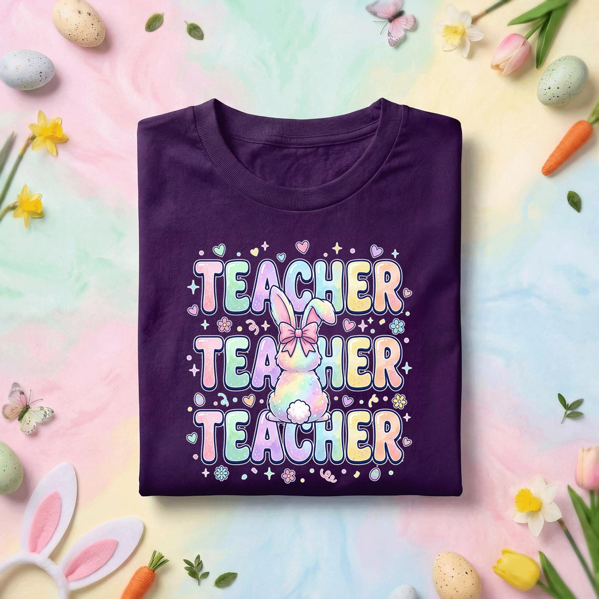 Teacher Easter Shirt Cute Bunny Teacher Tee Pastel Spring Teacher Gift Easter Bunny Shirt Teacher Holiday Shirt