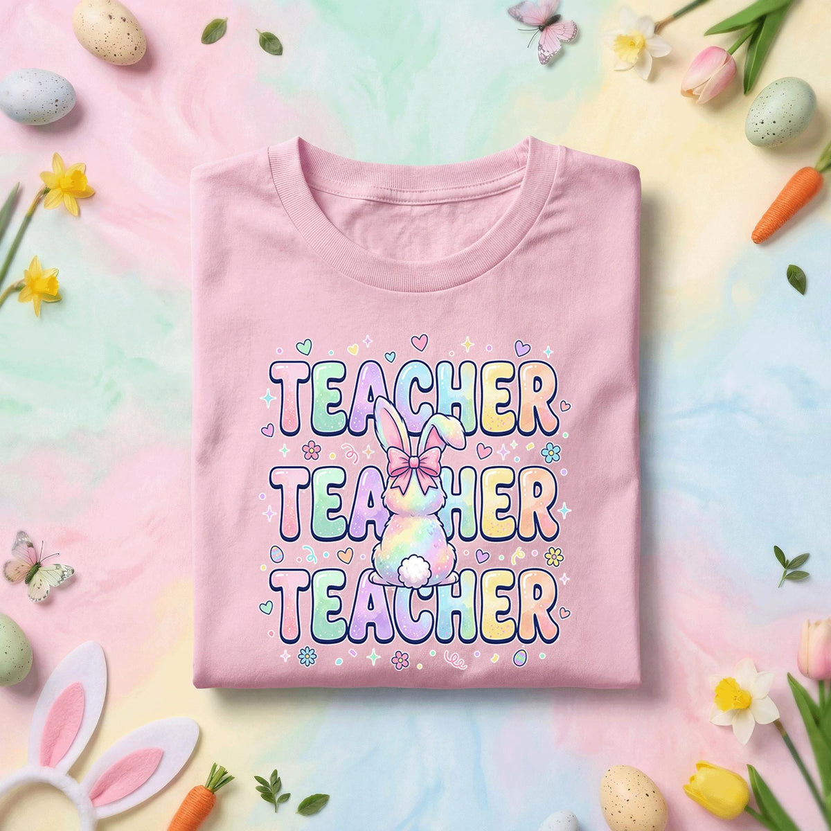 Teacher Easter Shirt Cute Bunny Teacher Tee Pastel Spring Teacher Gift Easter Bunny Shirt Teacher Holiday Shirt