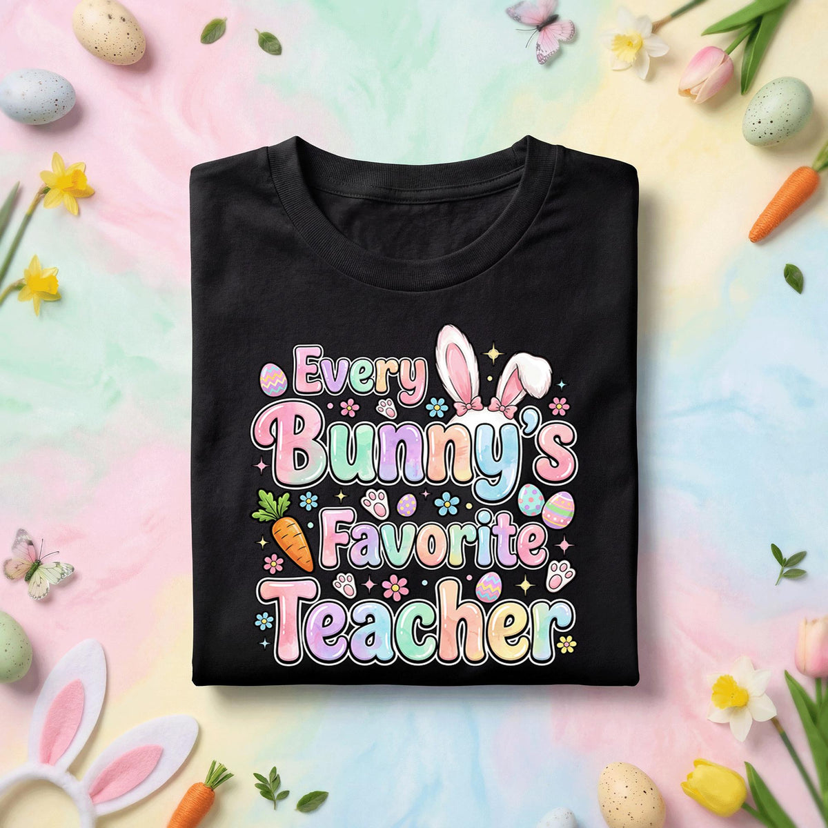 Every Bunny’s Favorite Teacher Easter Shirt Cute Bunny Teacher Tee Pastel Spring Teacher Gift Funny Easter Teacher Shirt