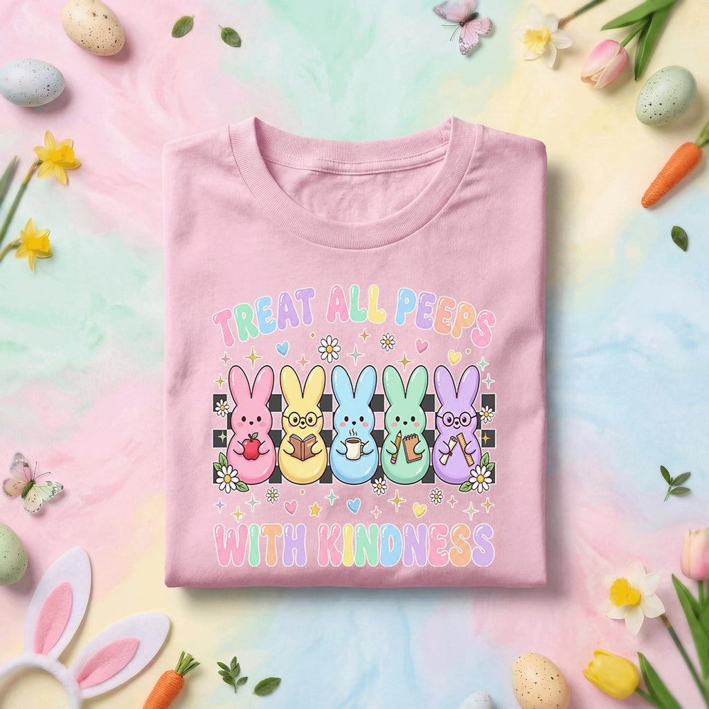 Treat All Peeps With Kindness Easter Teacher Shirt Cute Bunny Peeps Teacher Tee Pastel Spring Teacher Gift Kindness School Shirt