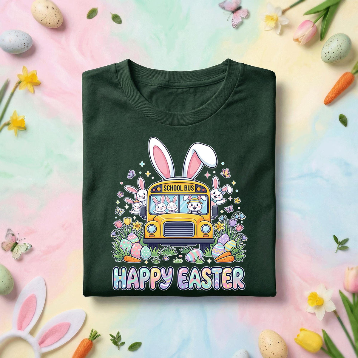 Happy Easter School Bus Bunny Shirt Cute Easter Bunny Bus Shirt Teacher Easter Shirt Spring School Bus Easter Gift Kids Teacher Tee