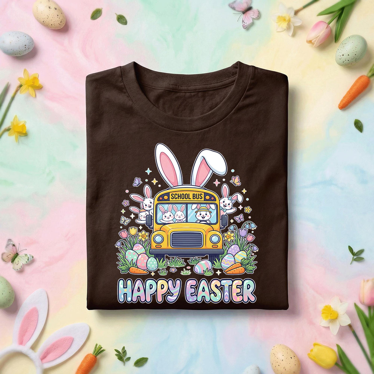 Happy Easter School Bus Bunny Shirt Cute Easter Bunny Bus Shirt Teacher Easter Shirt Spring School Bus Easter Gift Kids Teacher Tee