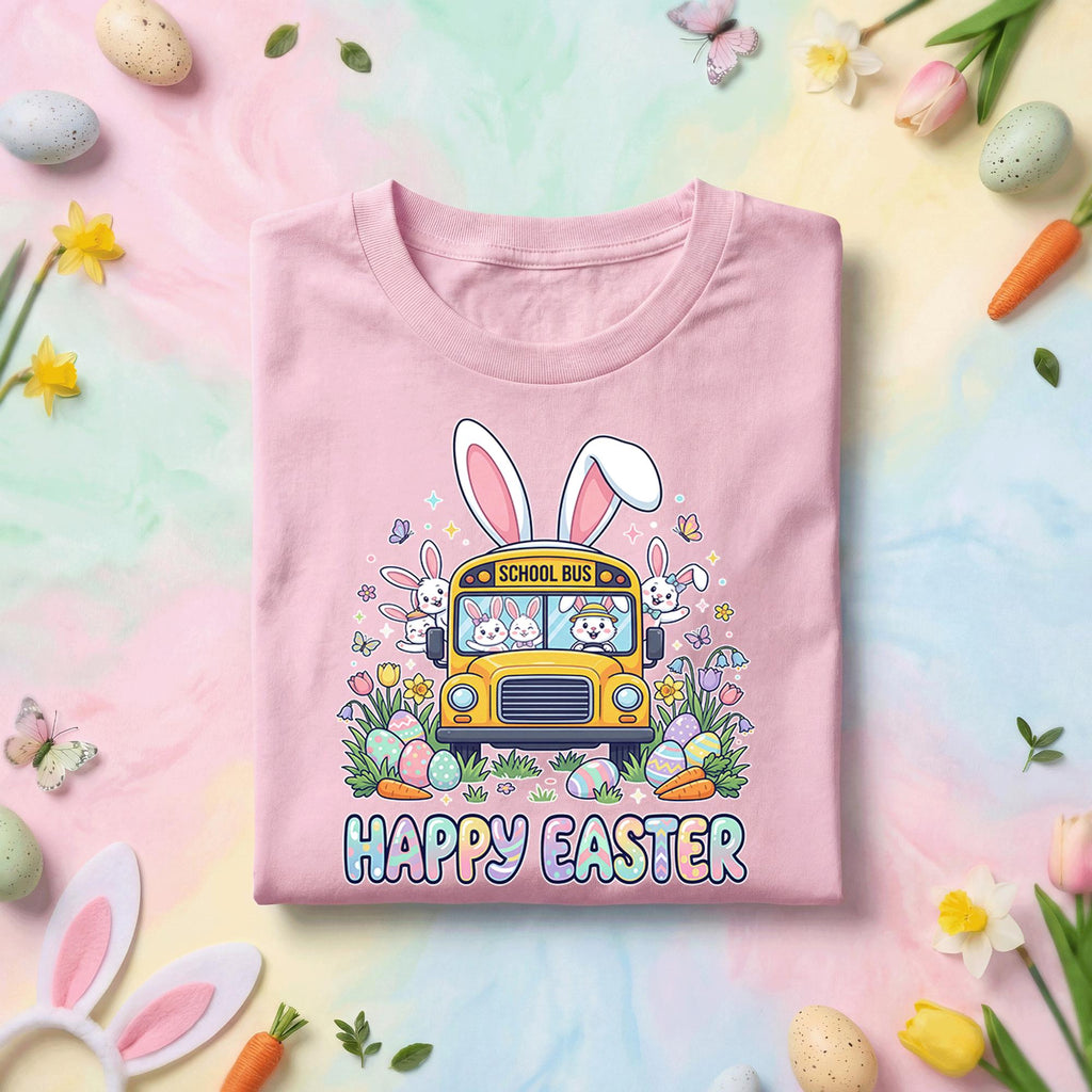 Happy Easter School Bus Bunny Shirt Cute Easter Bunny Bus Shirt Teacher Easter Shirt Spring School Bus Easter Gift Kids Teacher Tee