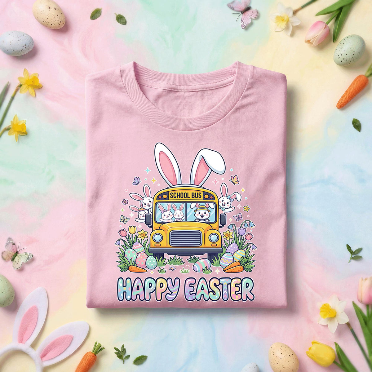 Happy Easter School Bus Bunny Shirt Cute Easter Bunny Bus Shirt Teacher Easter Shirt Spring School Bus Easter Gift Kids Teacher Tee