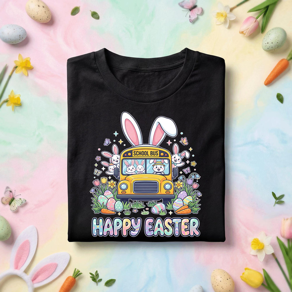 Happy Easter School Bus Bunny Shirt Cute Easter Bunny Bus Shirt Teacher Easter Shirt Spring School Bus Easter Gift Ki...