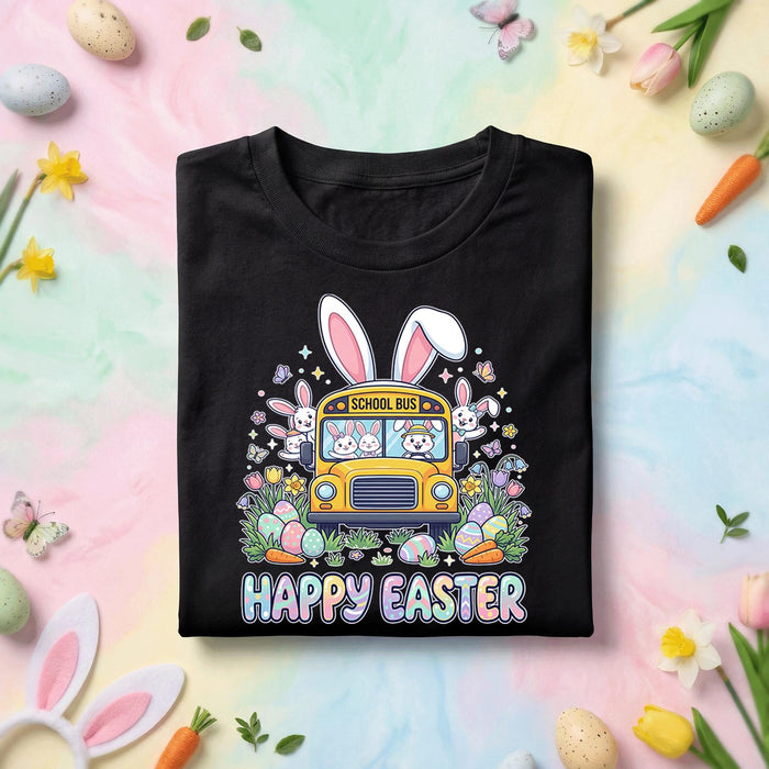 Happy Easter School Bus Bunny Shirt Cute Easter Bunny Bus Shirt Teacher Easter Shirt Spring School Bus Easter Gift Ki...