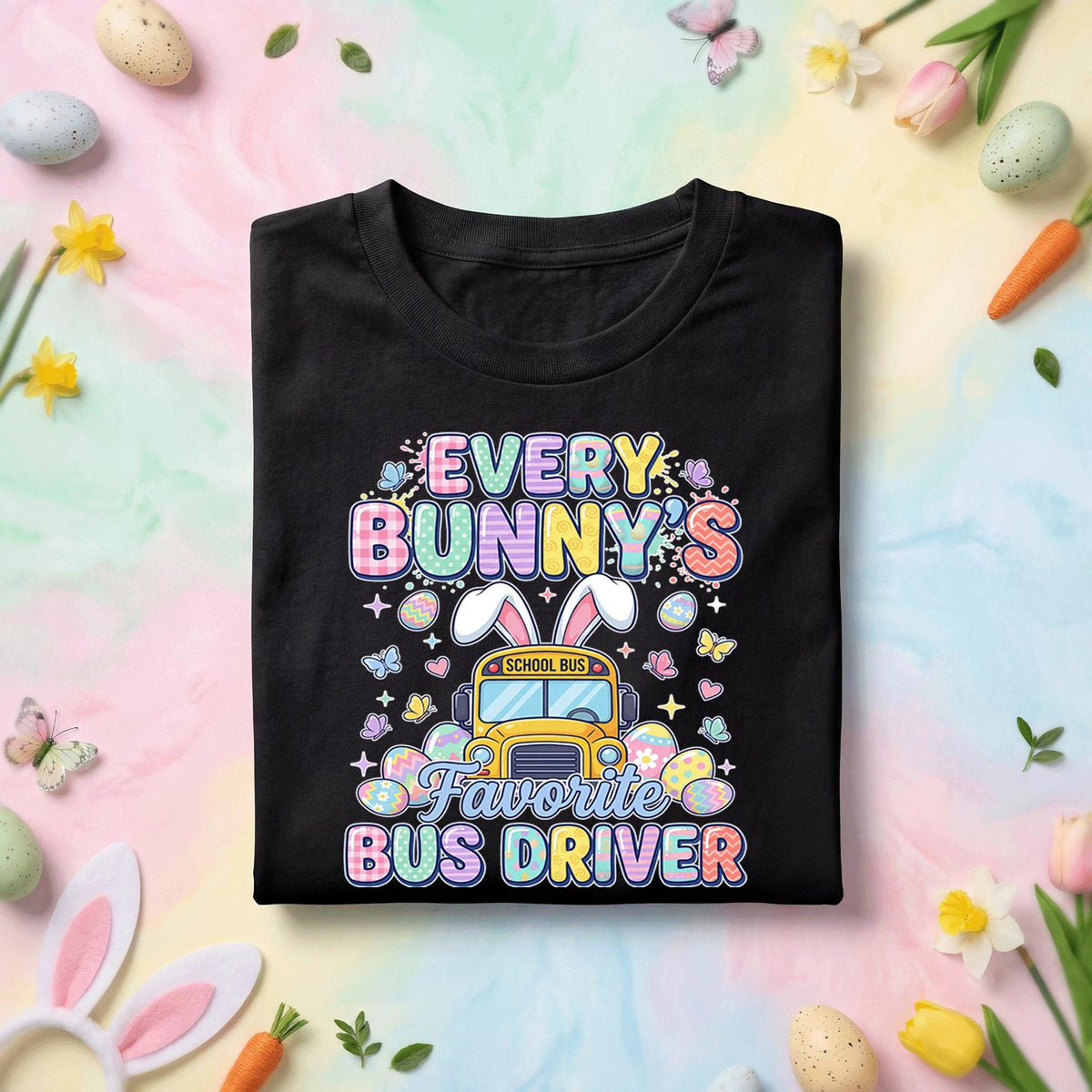 Every Bunny’s Favorite Bus Driver Easter Shirt Cute School Bus Bunny Driver Tee Funny Easter Bus Driver Gift Spring B...