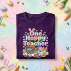 One Hoppy Teacher Easter Shirt Cute Bunny Teacher Tee Funny Easter Teacher Gift Pastel Spring Classroom Teacher Shirt