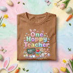 One Hoppy Teacher Easter Shirt Cute Bunny Teacher Tee Funny Easter Teacher Gift Pastel Spring Classroom Teacher Shirt