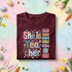 She Is Tea Cher Teacher Shirt Inspirational Teacher Appreciation Gift Cute Retro Teacher Tee Strong Chosen Beautiful Teacher Shirt
