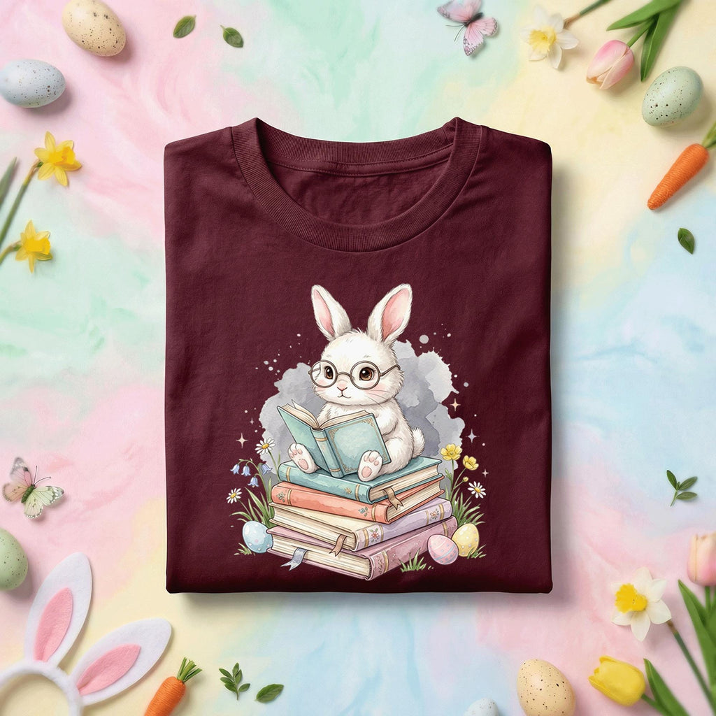 Cute Reading Bunny Easter Shirt Book Lover Bunny Shirt Spring Reading Teacher Tee Librarian Easter Gift Bunny Bookworm Shirt