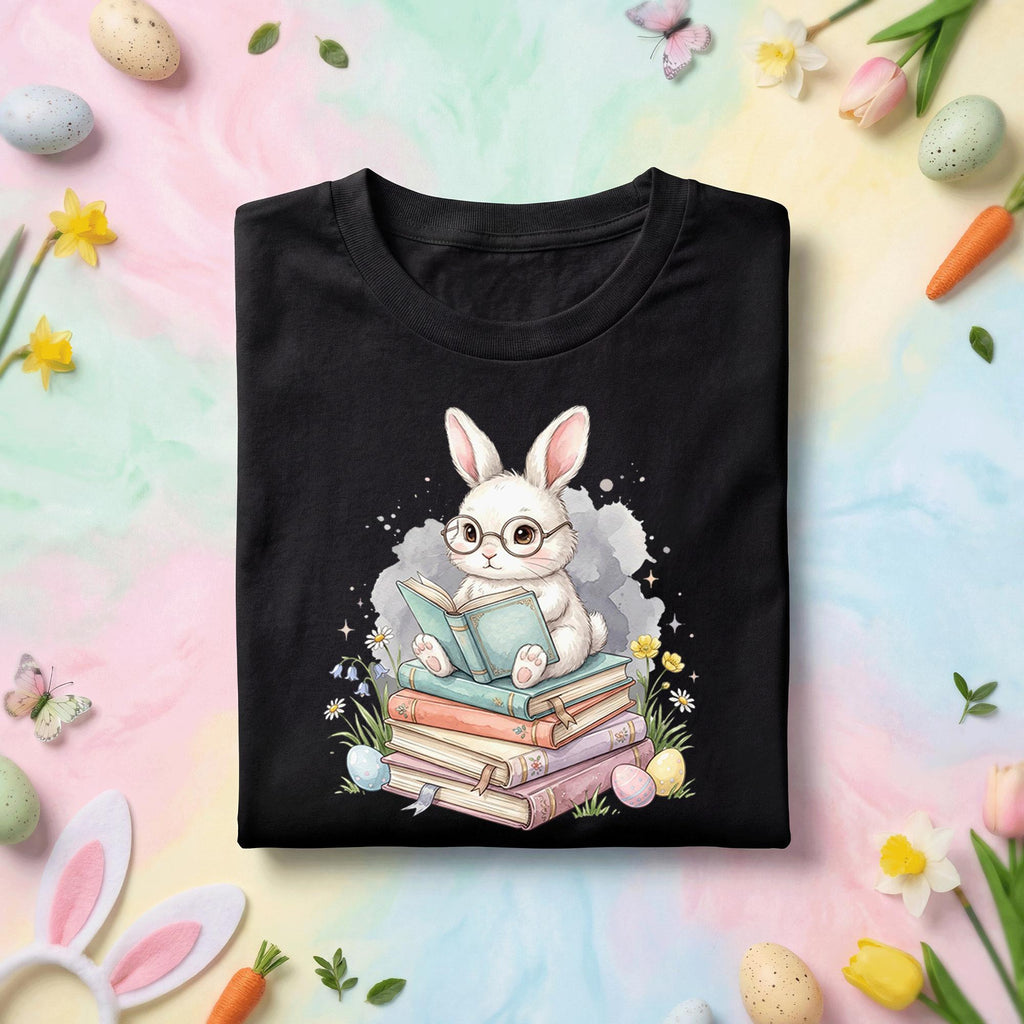 Cute Reading Bunny Easter Shirt Book Lover Bunny Shirt Spring Reading Teacher Tee Librarian Easter Gift Bunny Bookworm Shirt