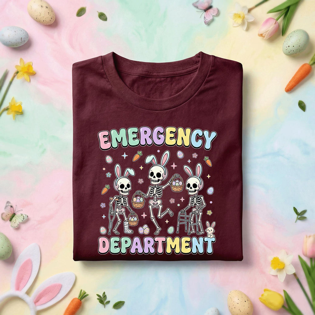 Emergency Department Skeleton Bunny Shirt Funny ER Nurse Easter Shirt Dark Humor Medical Worker Easter Bunny Skeleton Tee