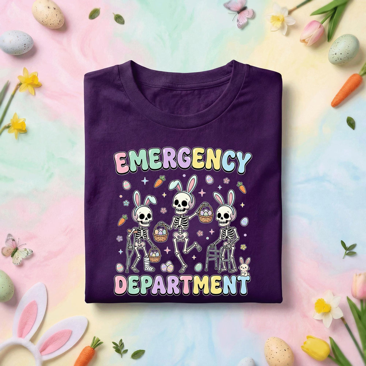 Emergency Department Skeleton Bunny Shirt Funny ER Nurse Easter Shirt Dark Humor Medical Worker Easter Bunny Skeleton Tee